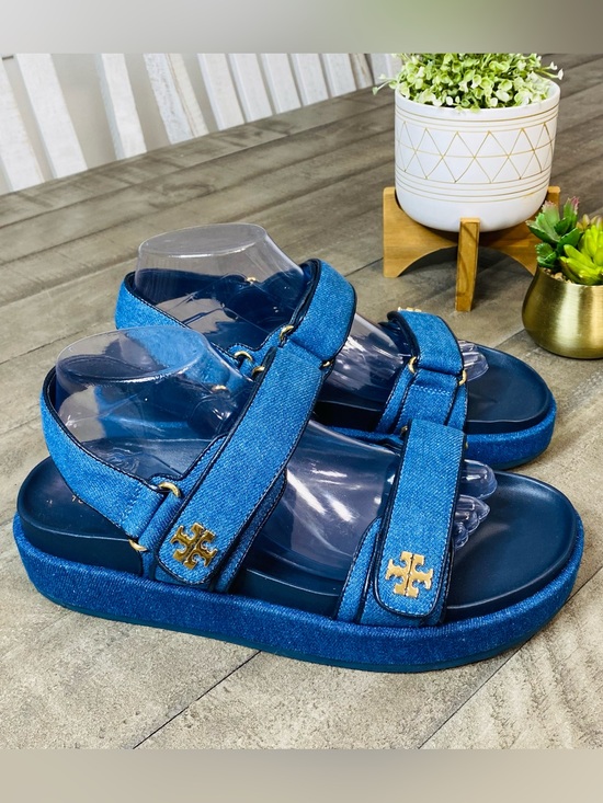 Tory Burch Shoes - Tory Burch Kira Sport Sandal Denim Blue Platform Logo Strappy Women's Size 10.5
